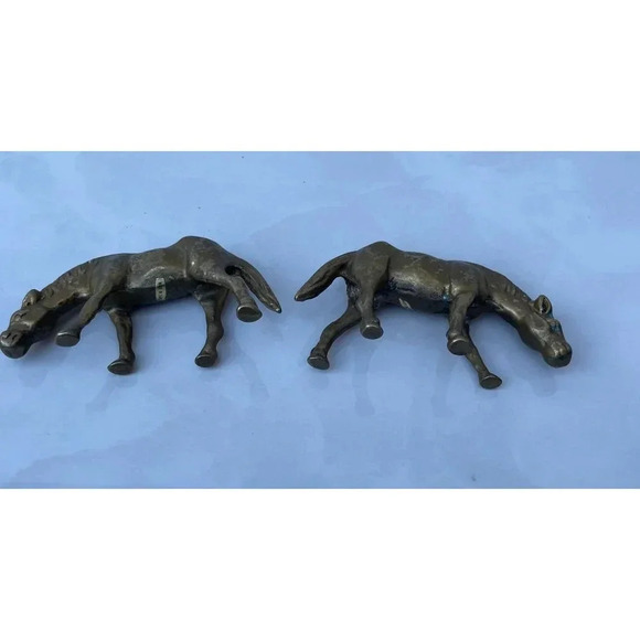 Vintage 2 Solid Brass Equestrian Horse Pair Grazing Figurines Statue Home Decor - Picture 7 of 10